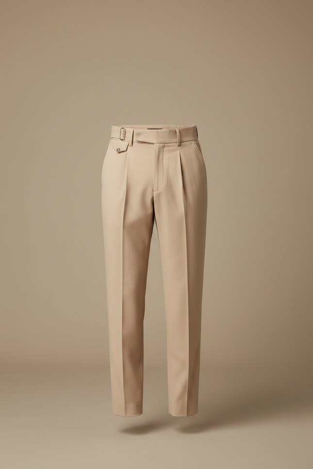 Pantalon Fluide Beige Plissé Droit Élégant Homme - Gabardine - vue 3