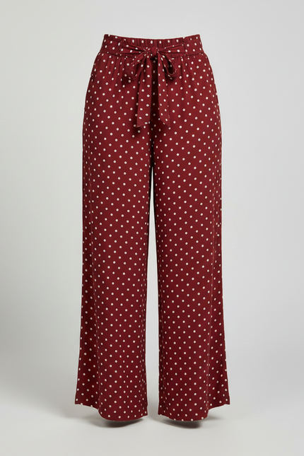 Pantalon Fluide Rouge À Pois Ample Décontracté Femme - Bordeaux Viscose - vue 3