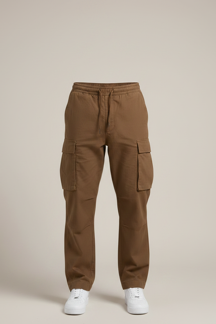 Pantalon Fluide Marron Cargo Ample Décontracté - Toile - vue 3