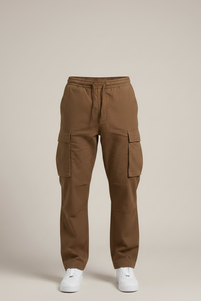 Pantalon Fluide Marron Cargo Ample Décontracté - Toile - vue 3