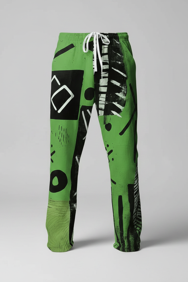 Pantalon Fluide Vert Imprimé Abstrait Décontracté Ample Homme - Viscose - vue 3