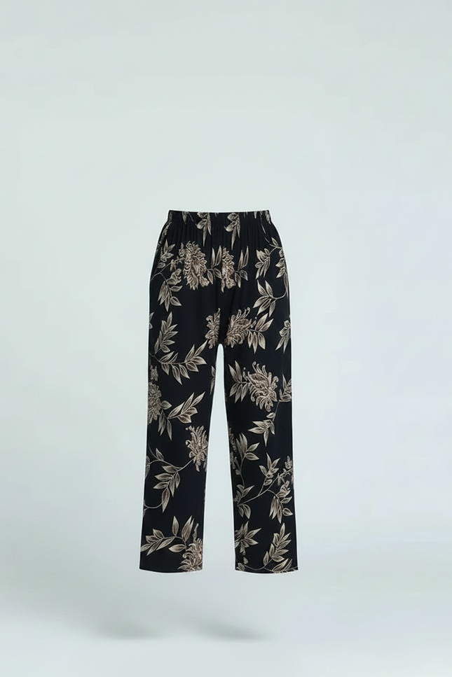 Pantalon Fluide Noir Floral Ample Confortable Doux - Viscose - vue 3