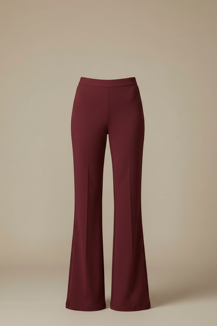 Pantalon Fluide Évasé Taille Haute Bordeaux Élégant Femme - Polyester - vue 3