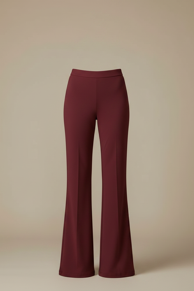 Pantalon Fluide Évasé Taille Haute Bordeaux Élégant Femme - Polyester - vue 3