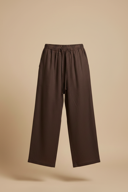 Pantalon Fluide Marron Ample Lin Décontracté - vue 3