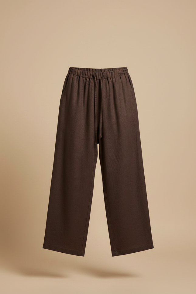 Pantalon Fluide Marron Ample Lin Décontracté - vue 3