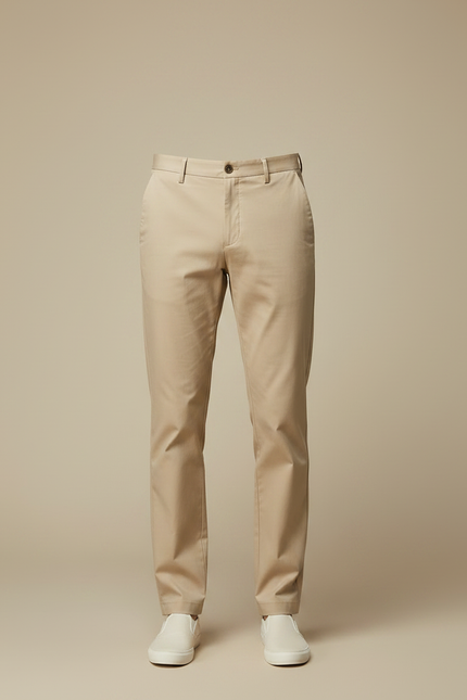 Pantalon Fluide Beige Droit Décontracté Homme Coton - vue 3
