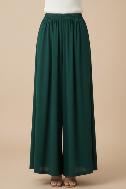 Pantalon Fluide Vert Émeraude Ample Taille Élastiquée Élégant - Viscose - vue 3