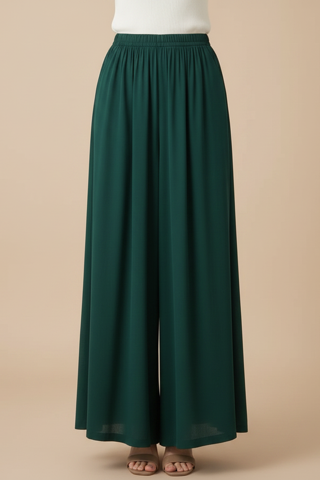Pantalon Fluide Vert Émeraude Ample Taille Élastiquée Élégant - Viscose - vue 3