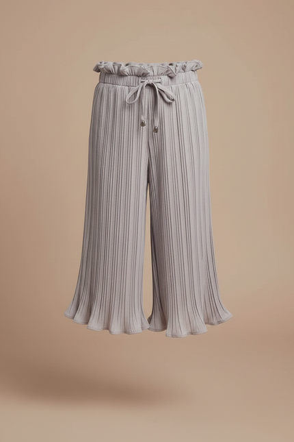 Pantalon Fluide Gris Plissé Froncé Élastique Fille - Viscose - vue 3