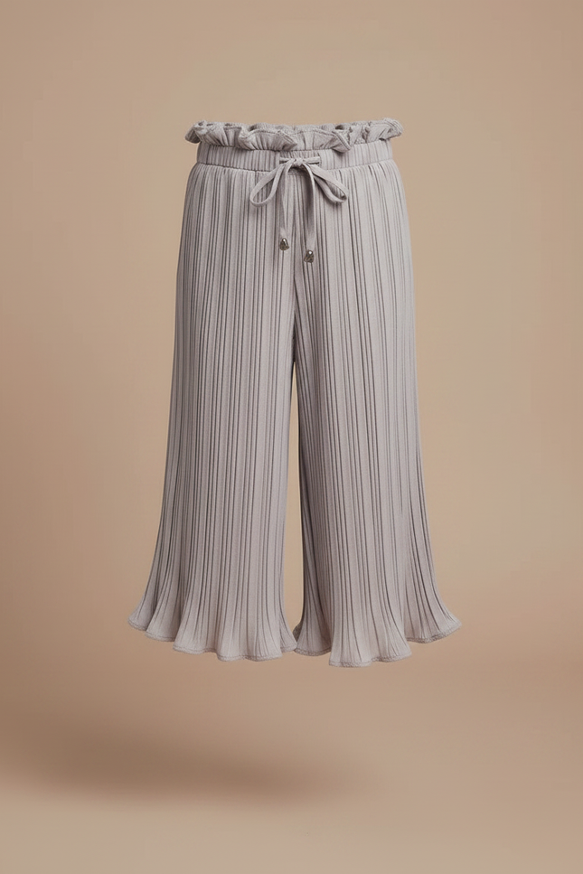 Pantalon Fluide Gris Plissé Froncé Élastique Fille - Viscose - vue 3