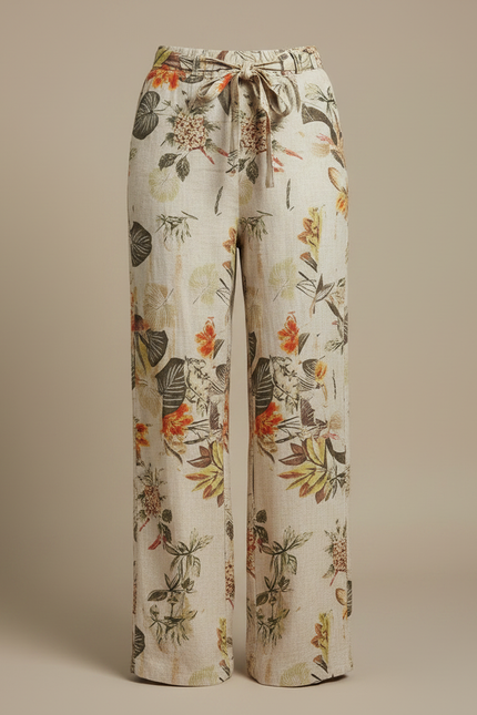 Pantalon Fluide Imprimé Floral Lin Ample Élégant Femme - vue 3