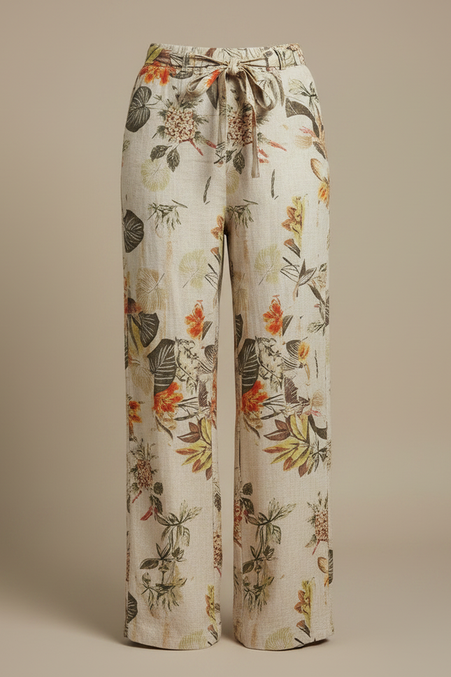 Pantalon Fluide Imprimé Floral Lin Ample Élégant Femme - vue 3