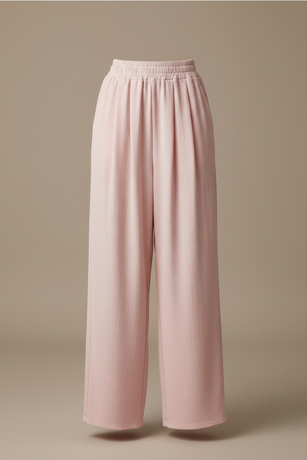 Pantalon Fluide Rose Ample Décontracté Plissé Léger - Viscose - vue 3