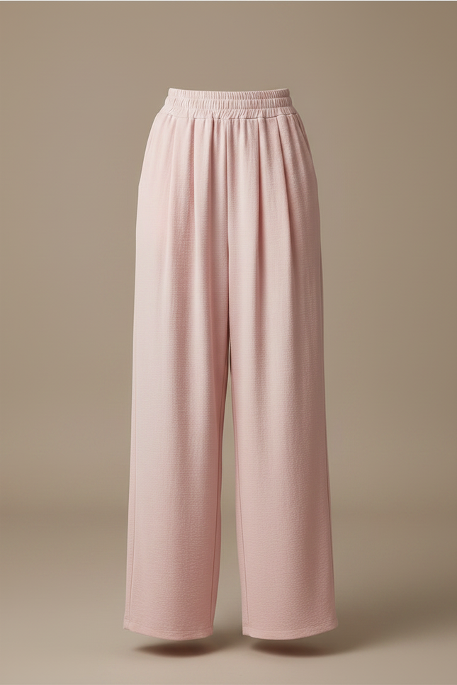 Pantalon Fluide Rose Ample Décontracté Plissé Léger - Viscose - vue 3