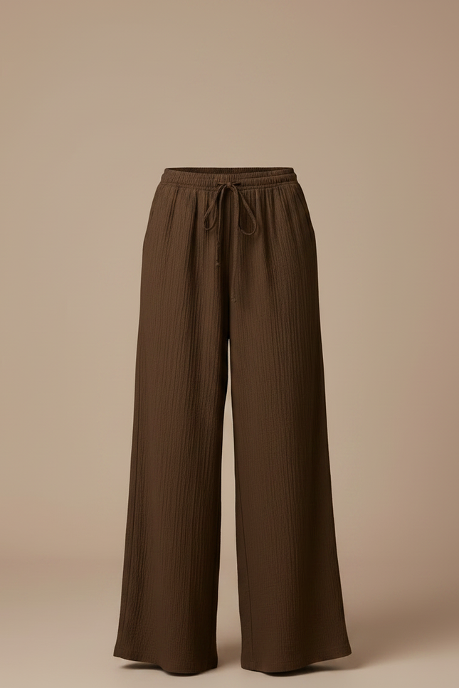 Pantalon Fluide Femme Noeud - Marron Viscose - vue 3