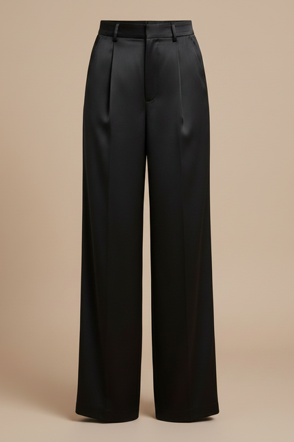 Pantalon Fluide Noir Satiné Large Décontracté Élégant - vue 3