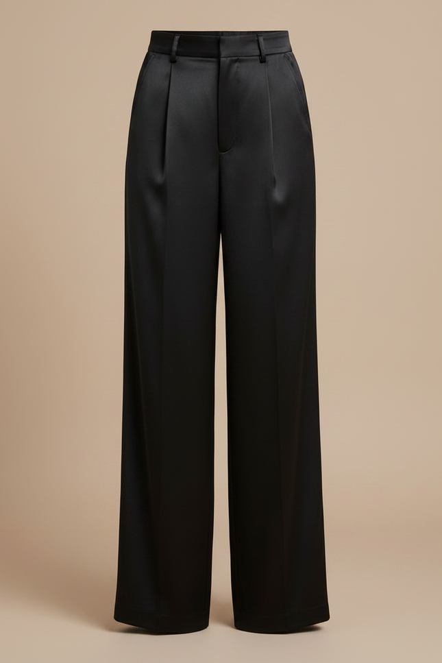 Pantalon Fluide Noir Satiné Large Décontracté Élégant - vue 3