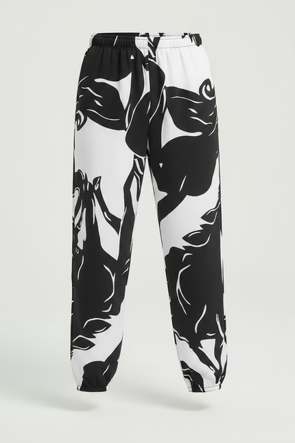 Pantalon Fluide Noir Blanc Imprimé Floral Ample Coton - Viscose - vue 3