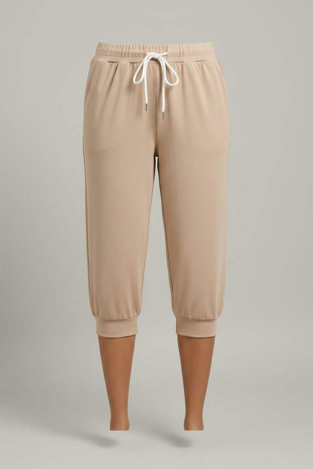 Pantalon Fluide Beige Cordon Coton Décontracté Capris - Viscose - vue 3
