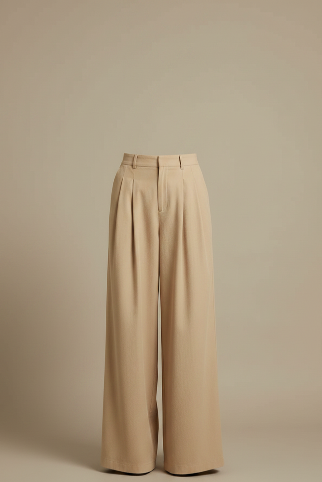 Pantalon Fluide Beige Coton Ample Plissé Décontracté - vue 3