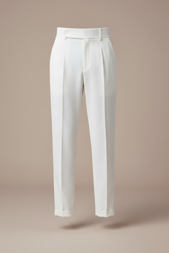 Pantalon Fluide Blanc Plissé Taille Haute Homme - Gabardine - vue 3