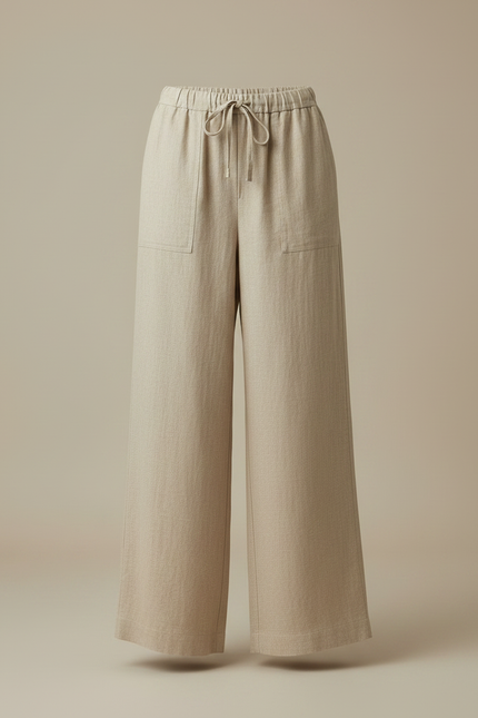 Pantalon Fluide Beige Lin Ample Cordon Confortable - vue 3