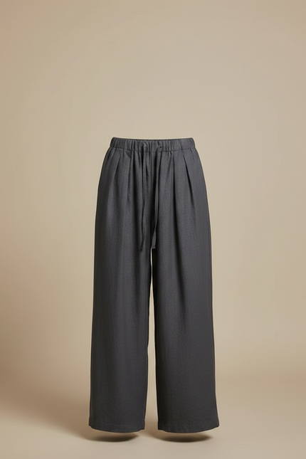 Pantalon Fluide Gris Ample Lin Décontracté - vue 3