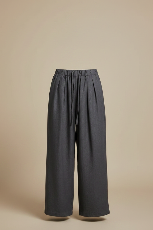 Pantalon Fluide Gris Ample Lin Décontracté - vue 3