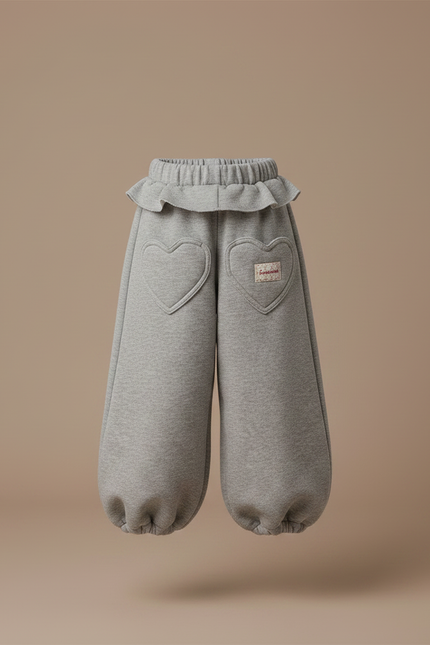 Pantalon Fluide Gris Ample Molleton Coeur Fille - vue 3