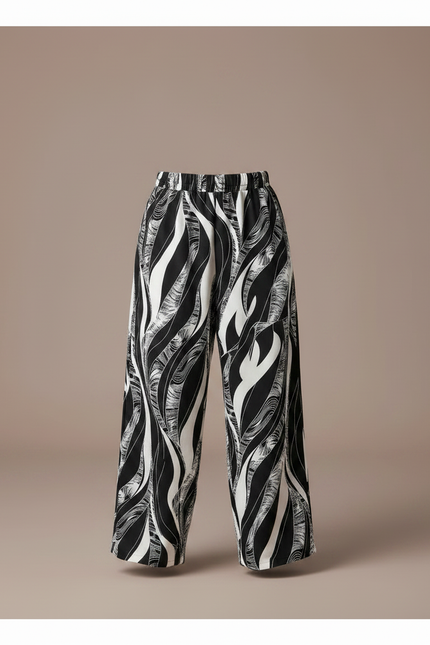 Pantalon Fluide Noir Blanc Imprimé Ample Garçon - Viscose - vue 3