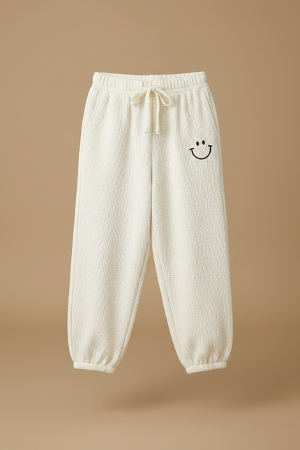 Pantalon Fluide Écru Côtelé Ample Décontracté Smiley - Beige Maille - vue 3