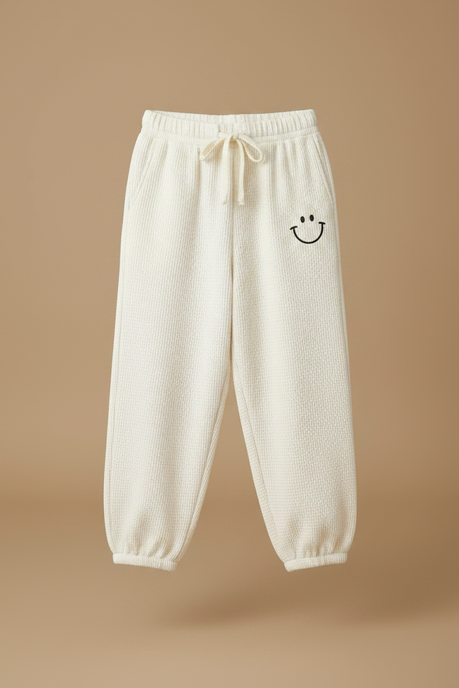 Pantalon Fluide Écru Côtelé Ample Décontracté Smiley - Beige Maille - vue 3