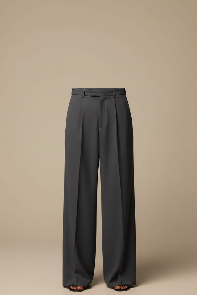 Pantalon Fluide Gris Anthracite Ample Plissé Viscose - vue 3