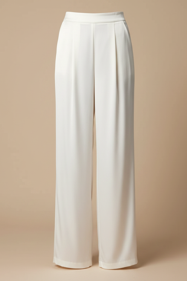 Pantalon Fluide Satiné Blanc Large Élégant Femme - vue 3