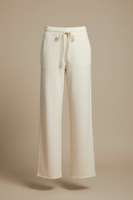 Pantalon Fluide Écru Ample Coton Doux Cordon Femme - Beige Molleton - vue 3
