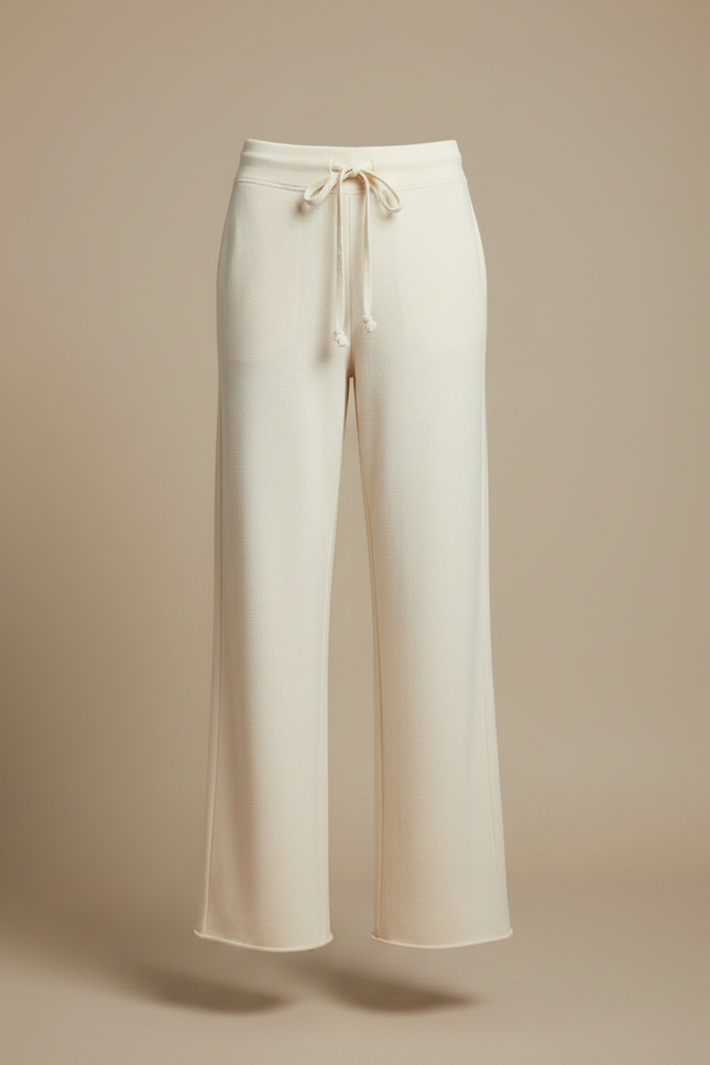 Pantalon Fluide Écru Ample Coton Doux Cordon Femme - Beige Molleton - vue 3