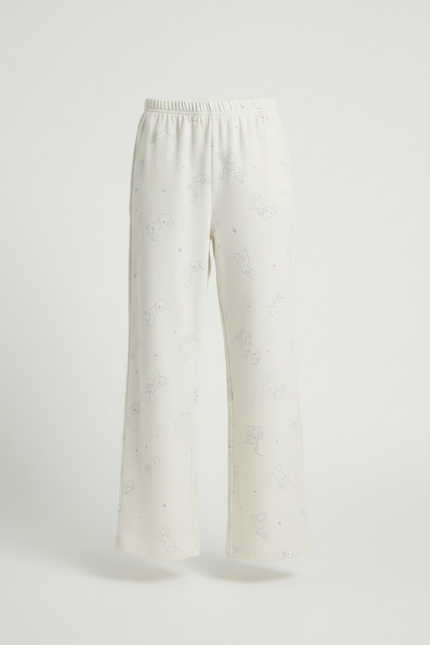 Pantalon Fluide Écru Imprimé Ample Décontracté Enfant - Beige Molleton - vue 3
