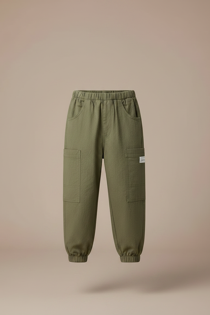 Pantalon Fluide Vert Militaire Ample Harem Coton Enfant - Kaki Toile - vue 3