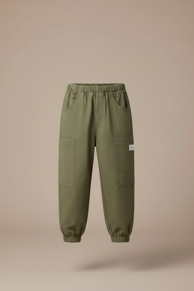 Pantalon Fluide Vert Militaire Ample Harem Coton Enfant - Kaki Toile - vue 3
