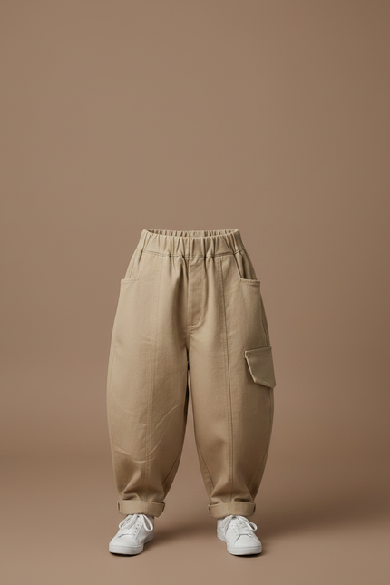 Pantalon Fluide Beige Coton Ample Cargo Enfant - vue 3