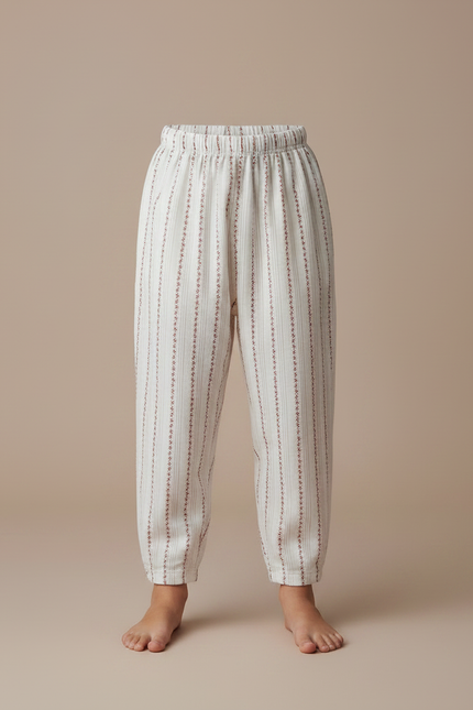 Pantalon Fluide Blanc Rayures Fines Coton Enfant - Imprimé - vue 3