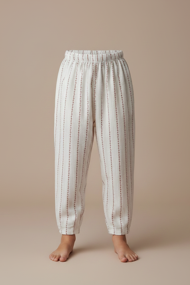 Pantalon Fluide Blanc Rayures Fines Coton Enfant - Imprimé - vue 3