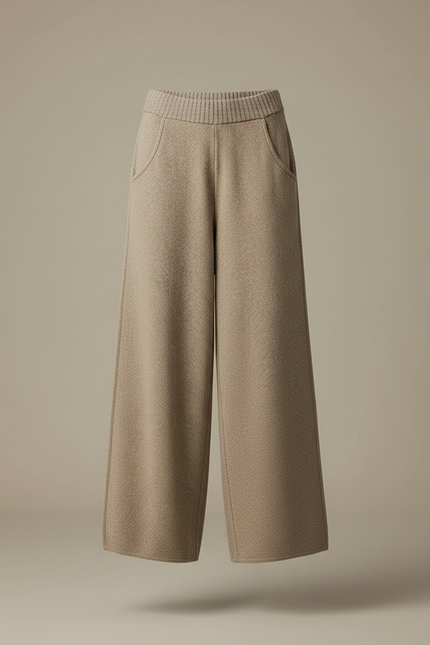 Pantalon Fluide Laine Tricoté Ample Beige Confortable Hiver - vue 3