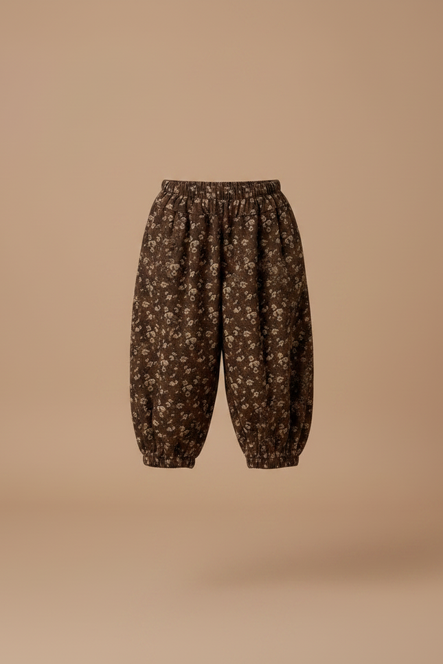 Pantalon Fluide Harem Marron Fleuri Enfant - Coton - vue 3