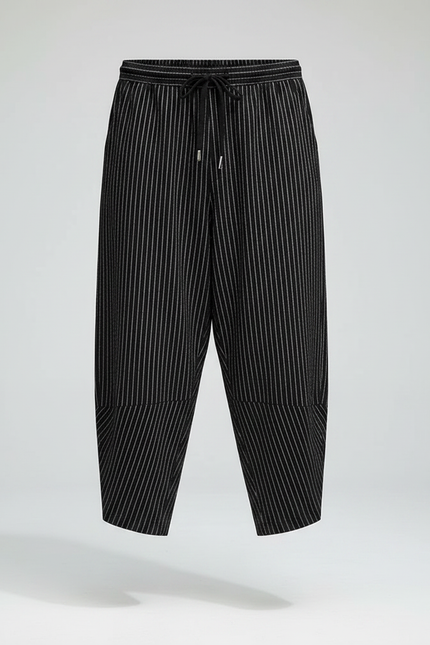 Pantalon Fluide Noir Rayé Ample Décontracté Homme - Lin - vue 3