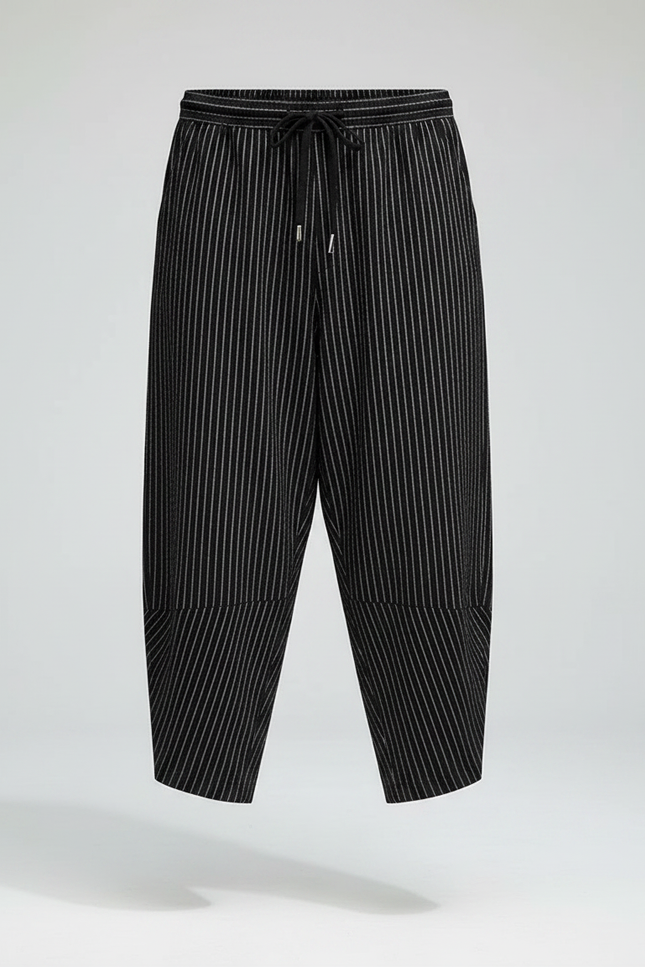 Pantalon Fluide Noir Rayé Ample Décontracté Homme - Lin - vue 3