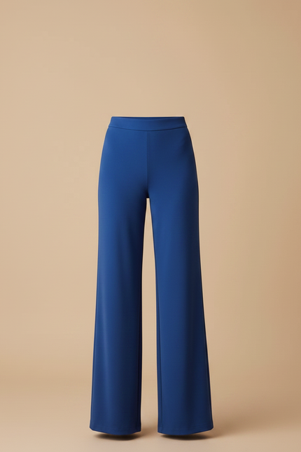 Pantalon Fluide Bleu Évasé Taille Haute Élégant Femme - Polyester - vue 3