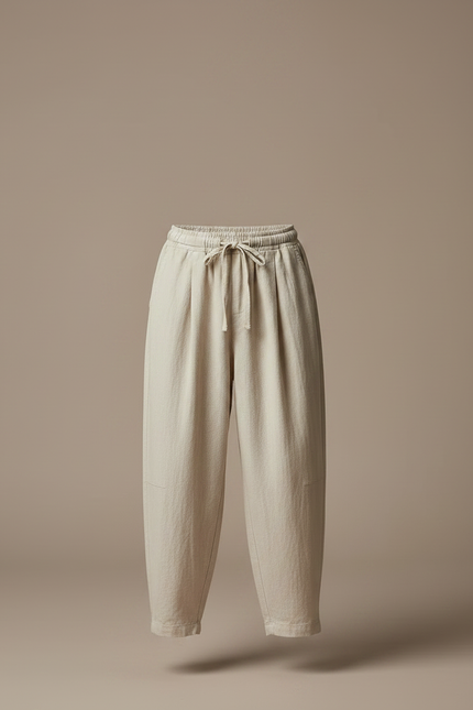 Pantalon Fluide Beige Coton Lin Ample Garçon - vue 3
