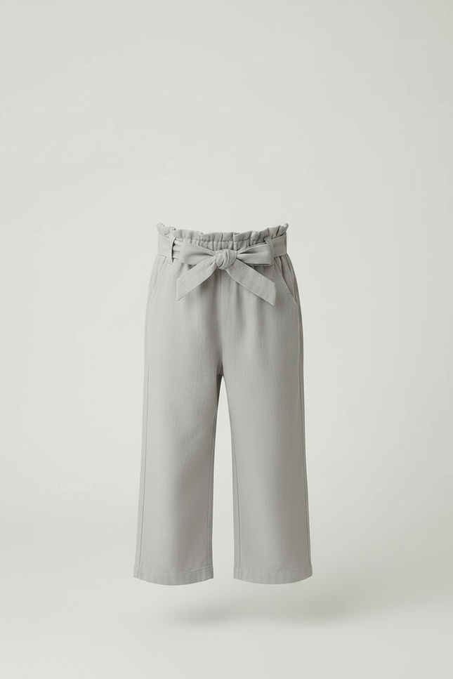 Pantalon Fluide Gris Ample Coton Ceinturé Enfant - vue 3
